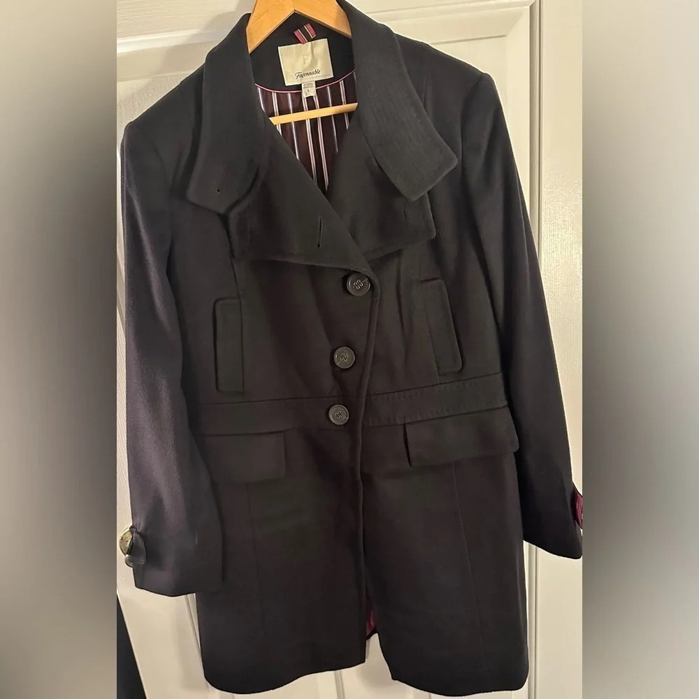 NWOT Faconnable Women’s Navy Wool and Cashmere Long Coat Size Large - Picture 2 of 8